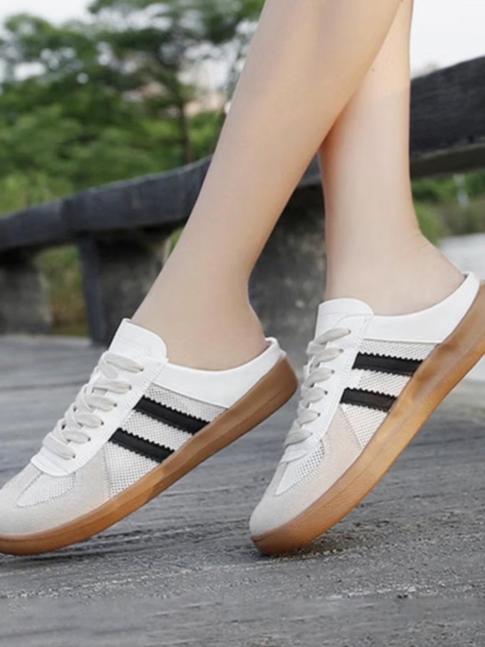 New Mlue sneaker mules in beige and black